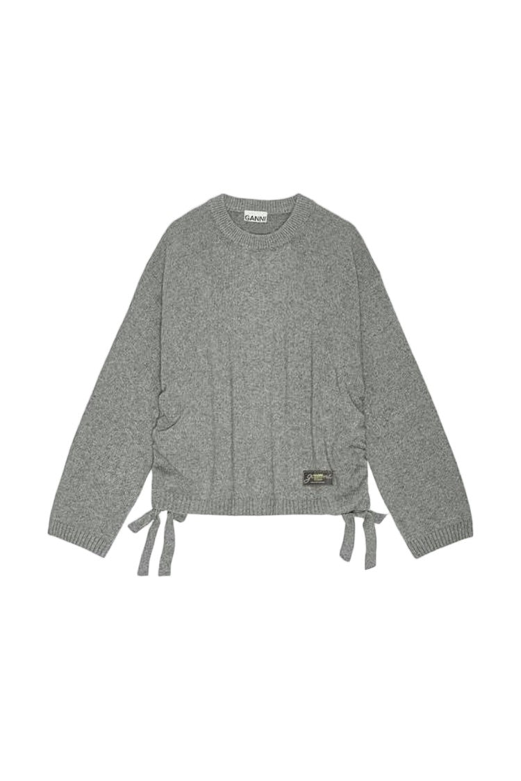 Ganni Grey Knit Sweater With Cropped Fit