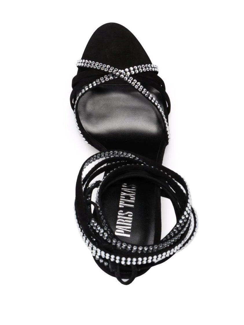 Paris Texas Black Holly Nicole Lace Up Rhinestone High Heel Pumps