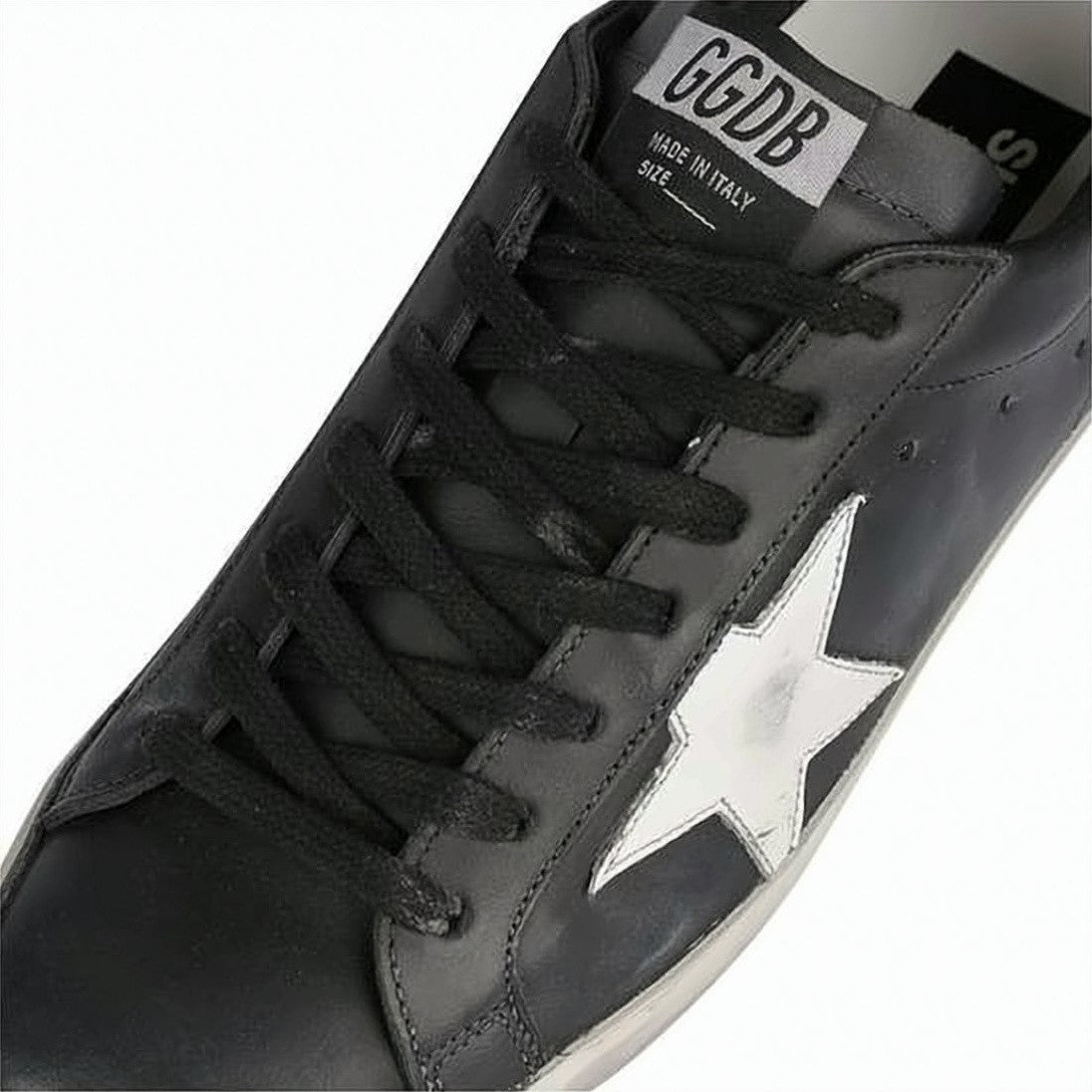 Golden Goose Distressed Black Leather Sneakers