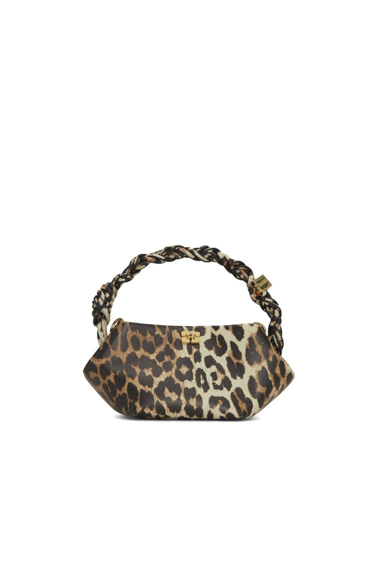Ganni Leopard Print Mini Bou Bag With Twisted Handle