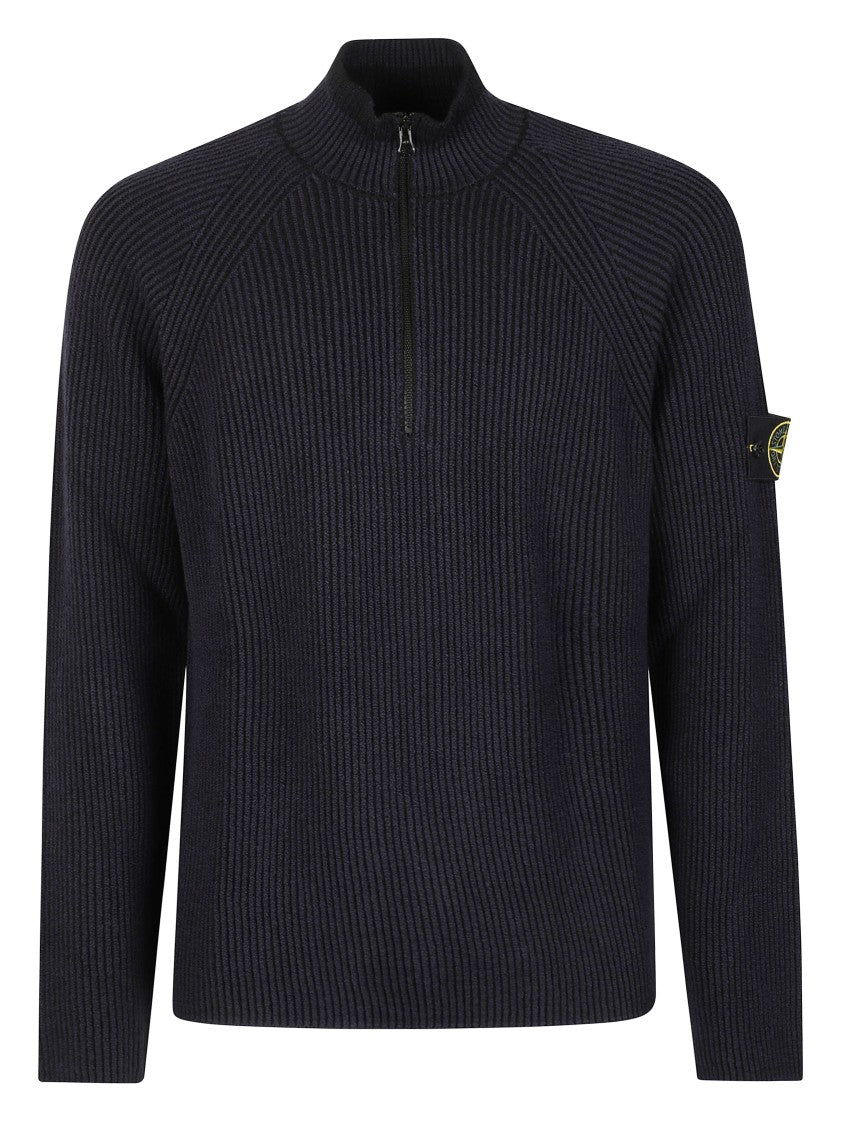Stone Island Ribbed Knit Pullover With Half-Zip Closure
