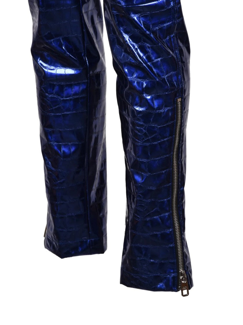 Dolce & Gabbana Glossy Patent Trousers With Crocodile Texture And Zip Detailing