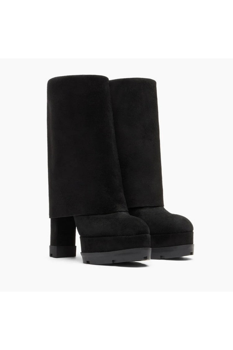 Casadei Black Nancy Reversible Foldover Cuff Suede Platform Boots