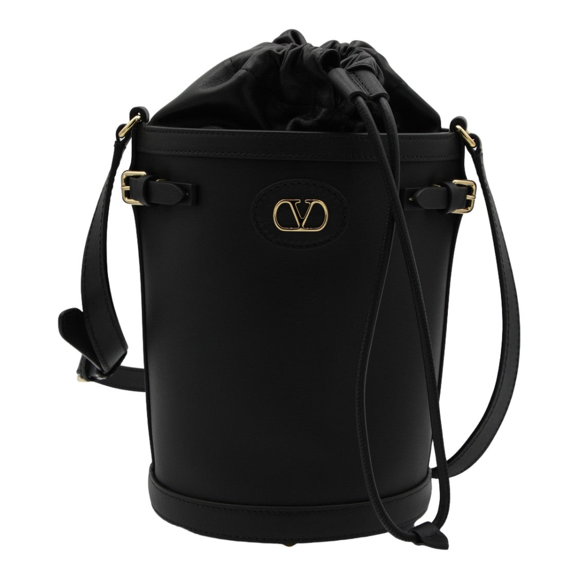 Valentino Garavani Cylindrical Bucket Bag In Smooth Black Leather