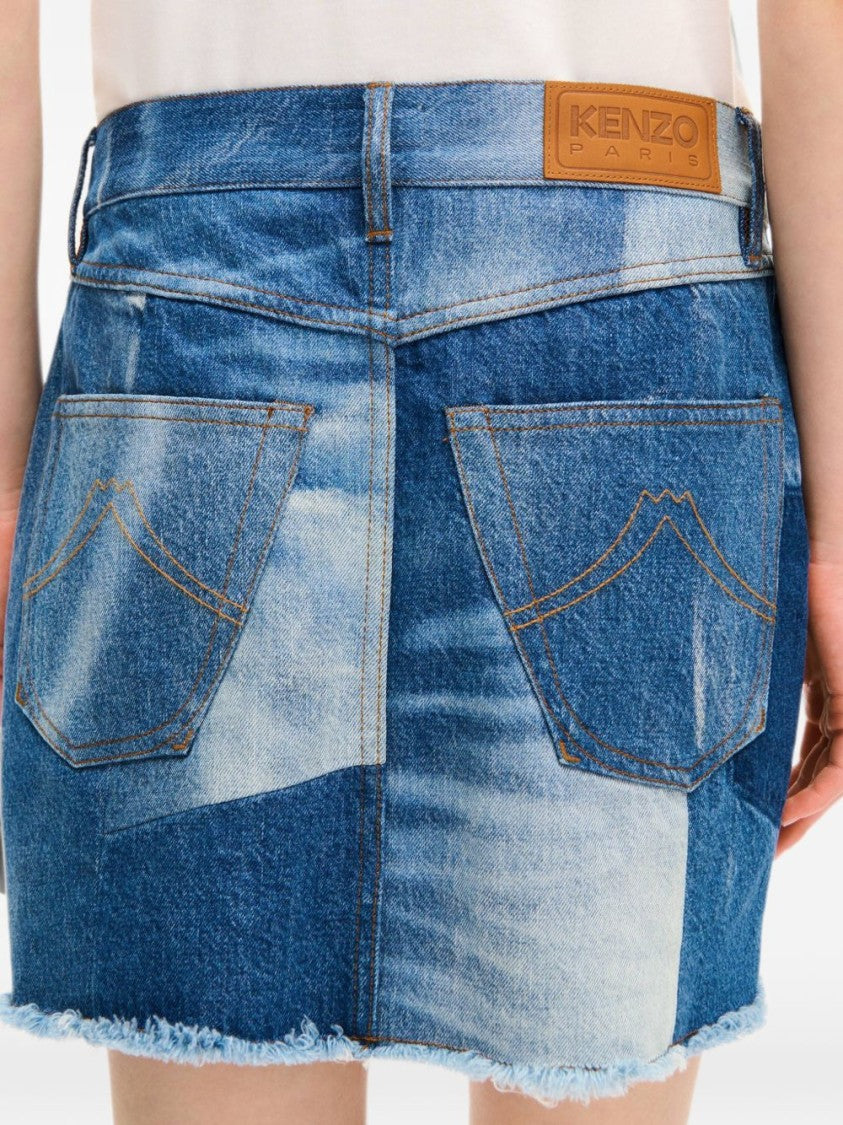 Kenzo Blue Denim Patchwork Mini Skirt