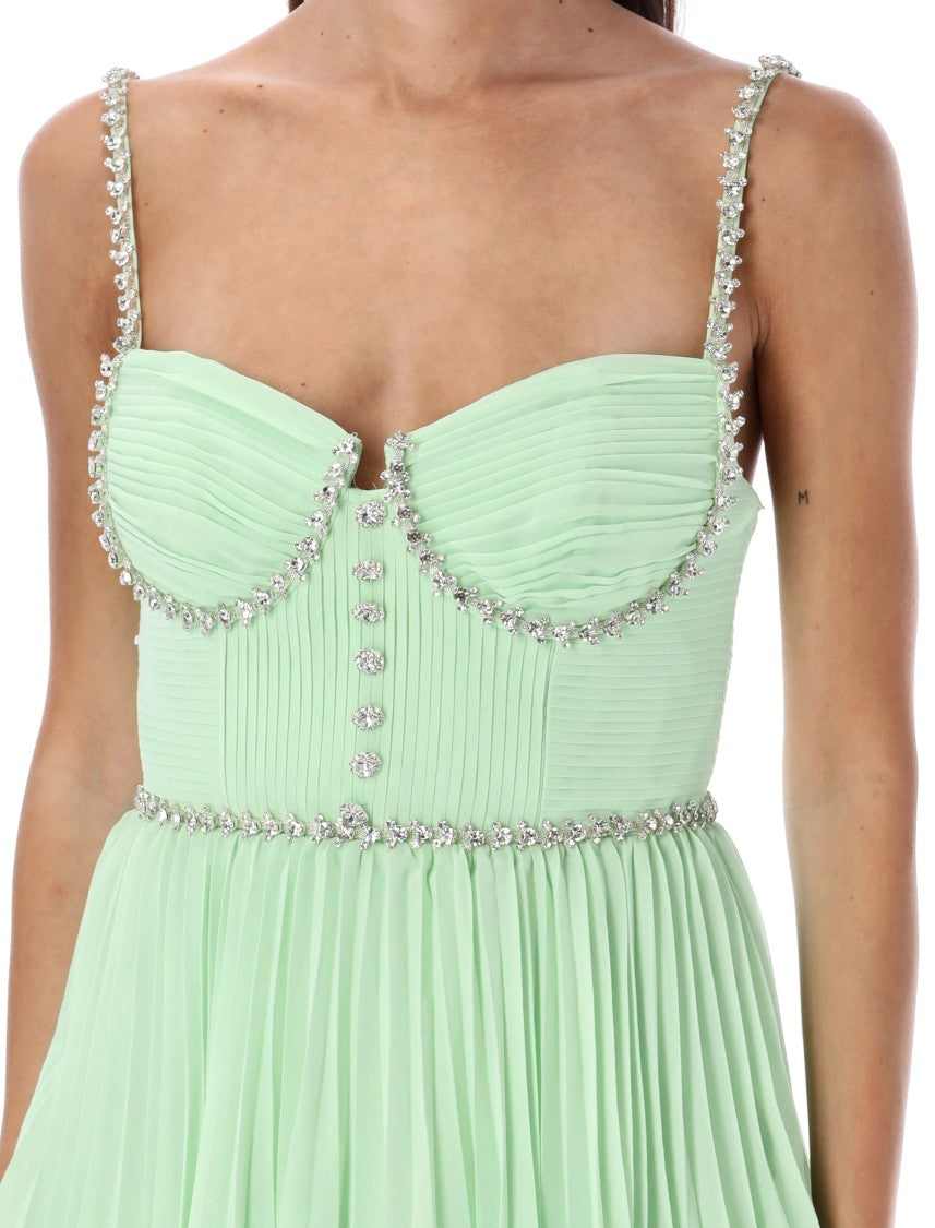 Self-Portrait Green Tiered Diamante Chiffon Midi Dress