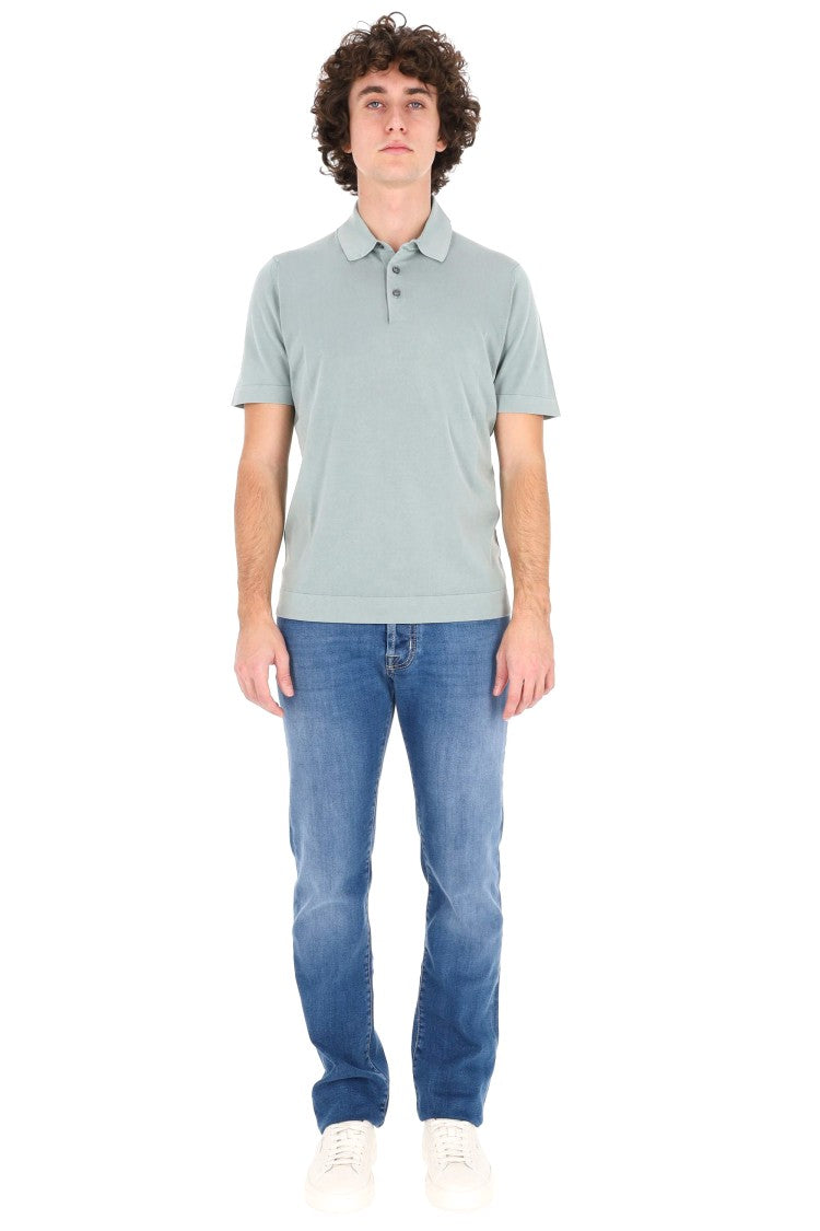 Drumohr Green Ice Cotton Frosted Polo Shirt
