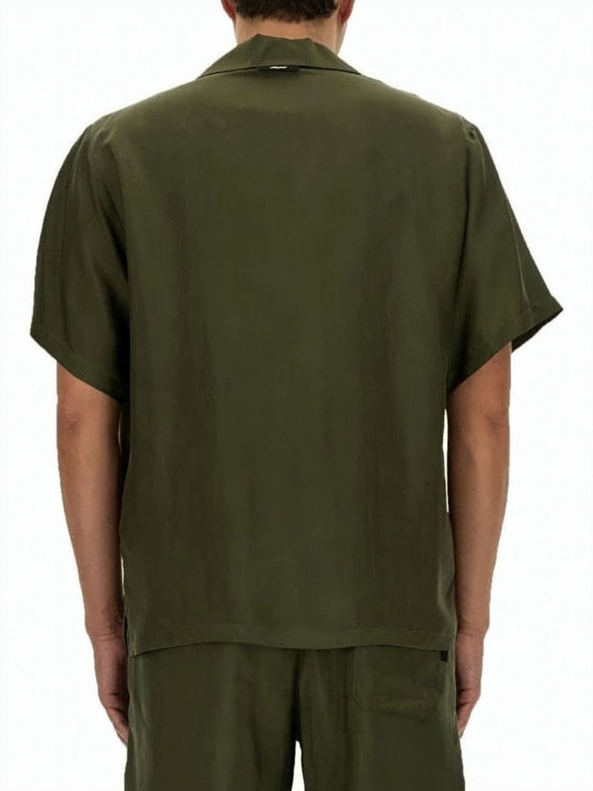 Msgm Relaxed-Fit Short Sleeve Shirt With Camp Collar In Deep Olive Green
