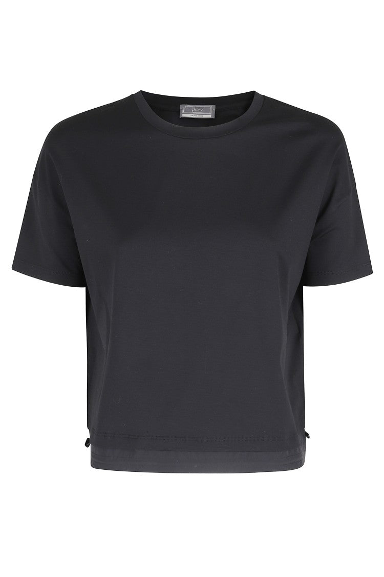 Herno Black Technical-Hem Drawstring-Bottom Cotton T-Shirt