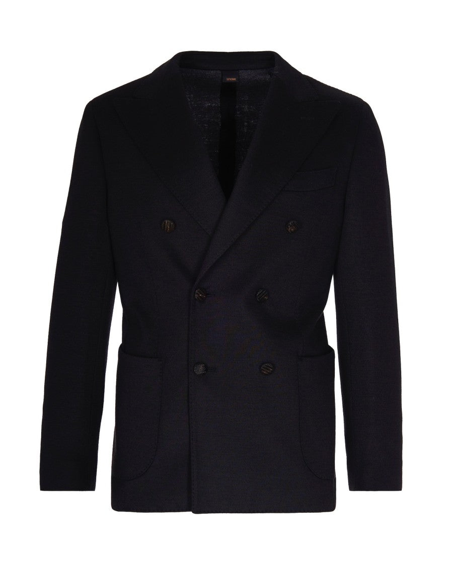 Suithomme Double-Breasted Black Wool-Blend Jacket With Notch Lapel