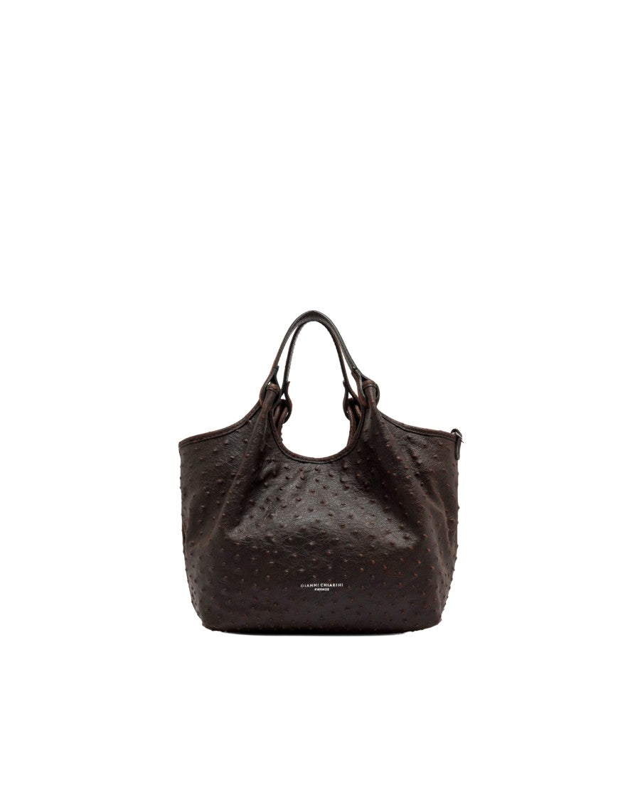 Gianni Chiarini Ostrich-Embossed Leather Shoulder Bag With Dual Handles