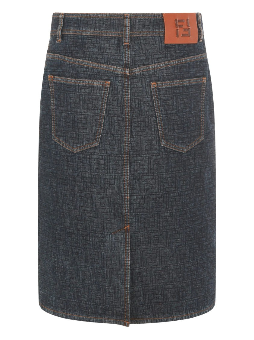 Fendi Ff Monogram Padded Denim Skirt