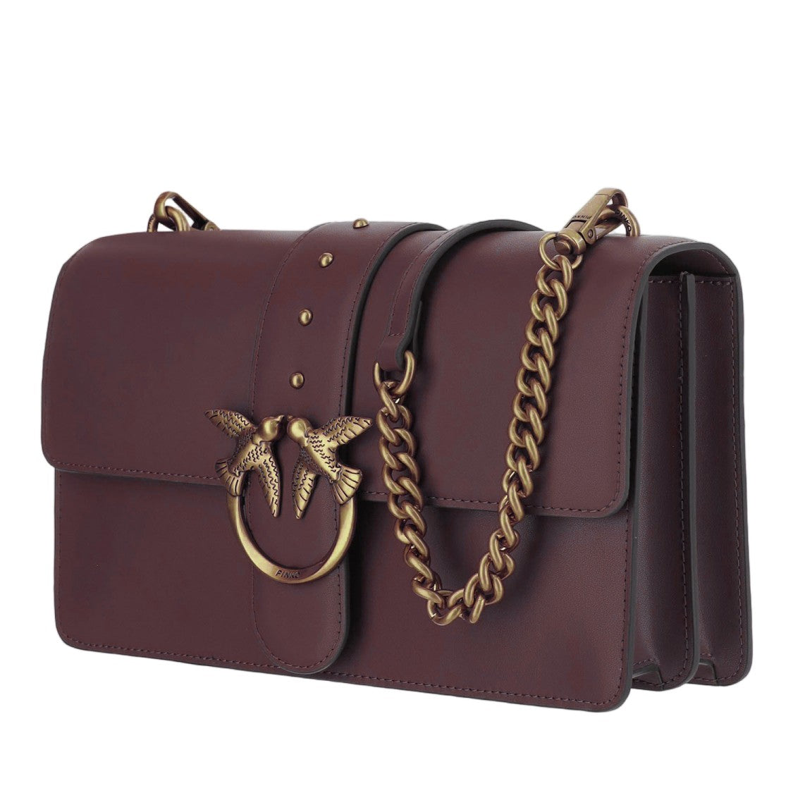 Pinko Dark Red Love One Classic Leather Shoulder Bag