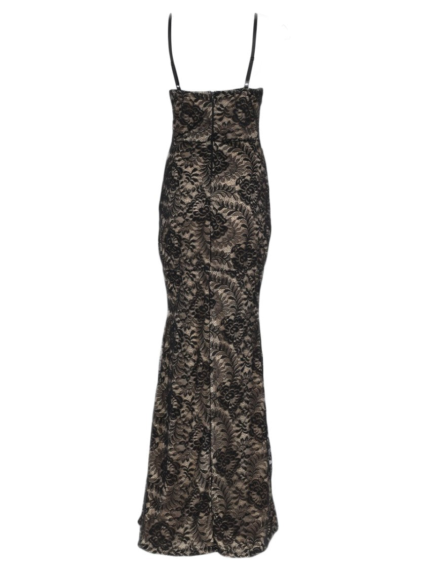 Joshe Intricate Lace Overlay Evening Dress With Ruched Bust