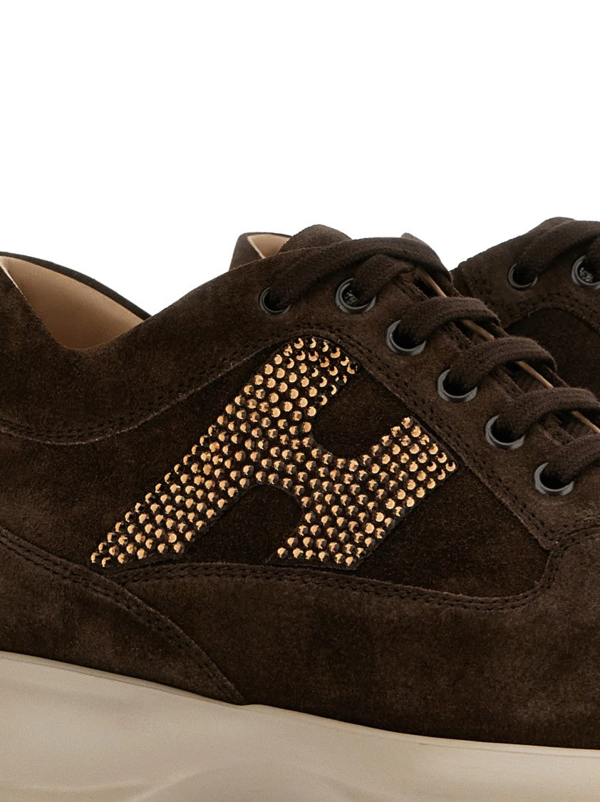 Hogan Timeless Suede Sneakers With Rhinestone Accent