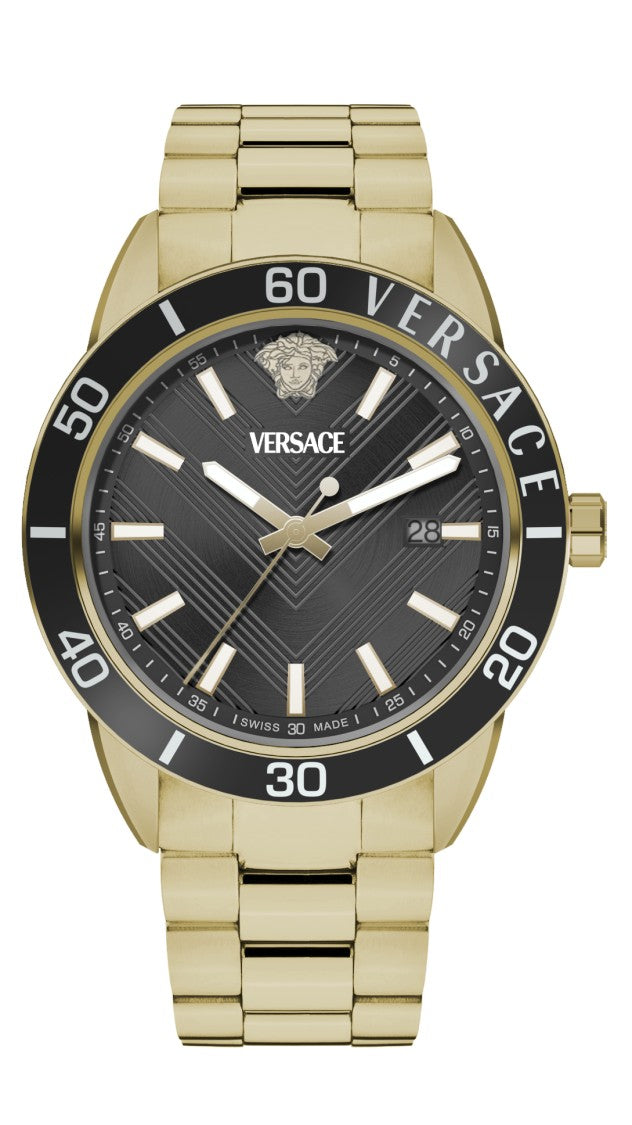 Versace Greca Urban Gold-Tone Quartz Watch With Black Dial