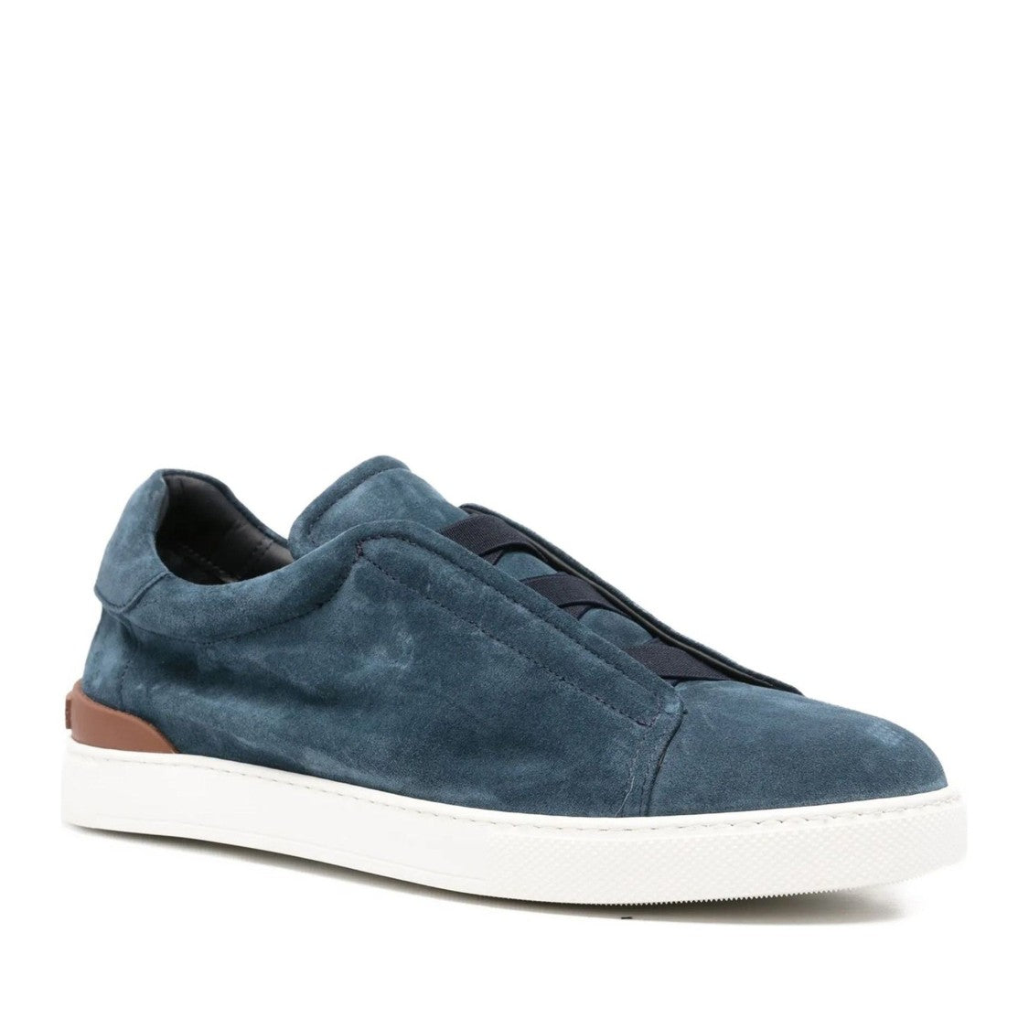 John Harrison Blue Suede Slip-On Heel Accent Sneakers