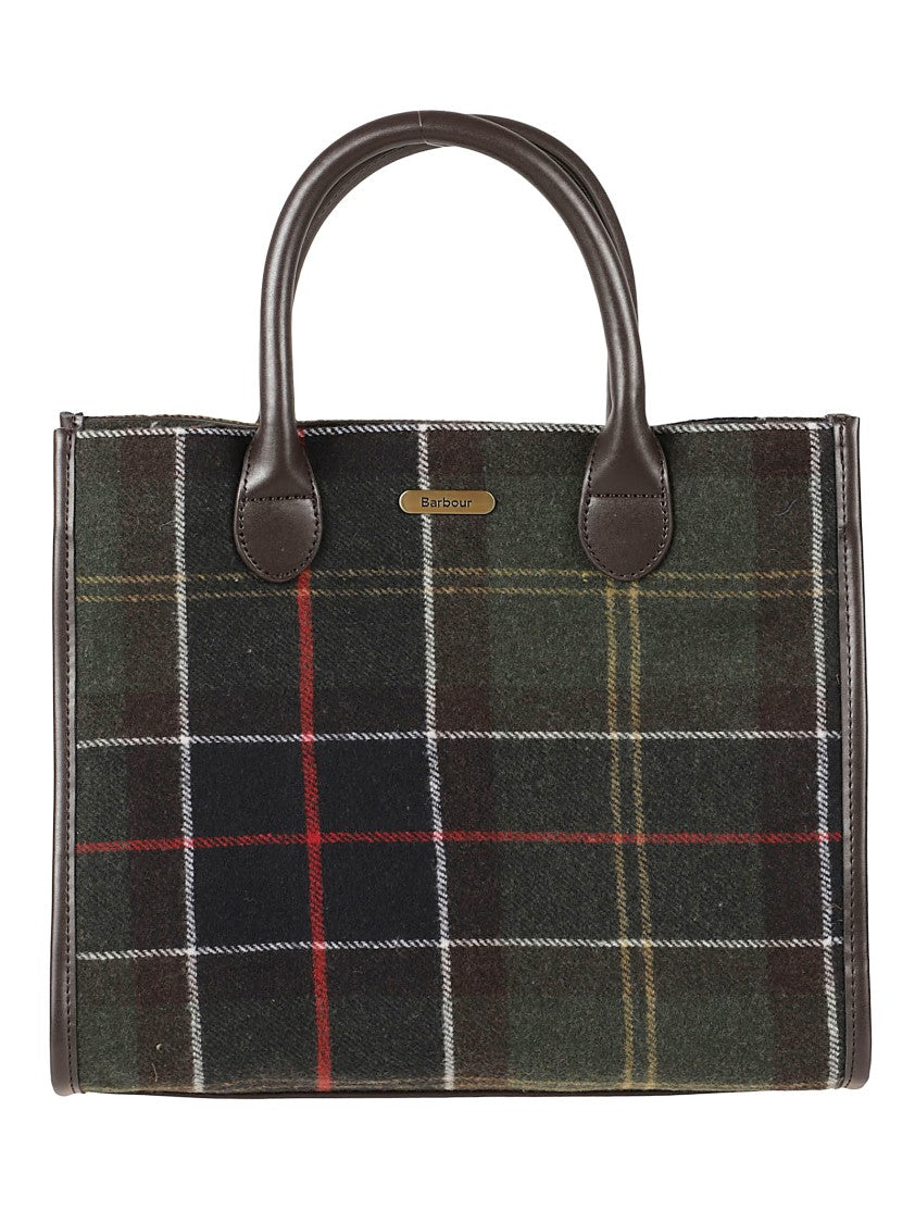 Barbour Structured Tartan Plaid Tote Bag With Leather Accents