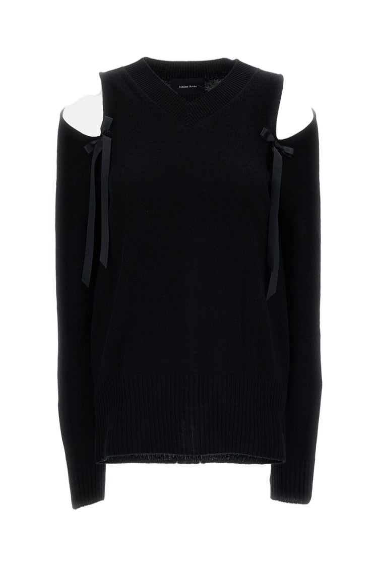 Simone Rocha Cashmere V-Neck Jumper With Satin Bow Accents