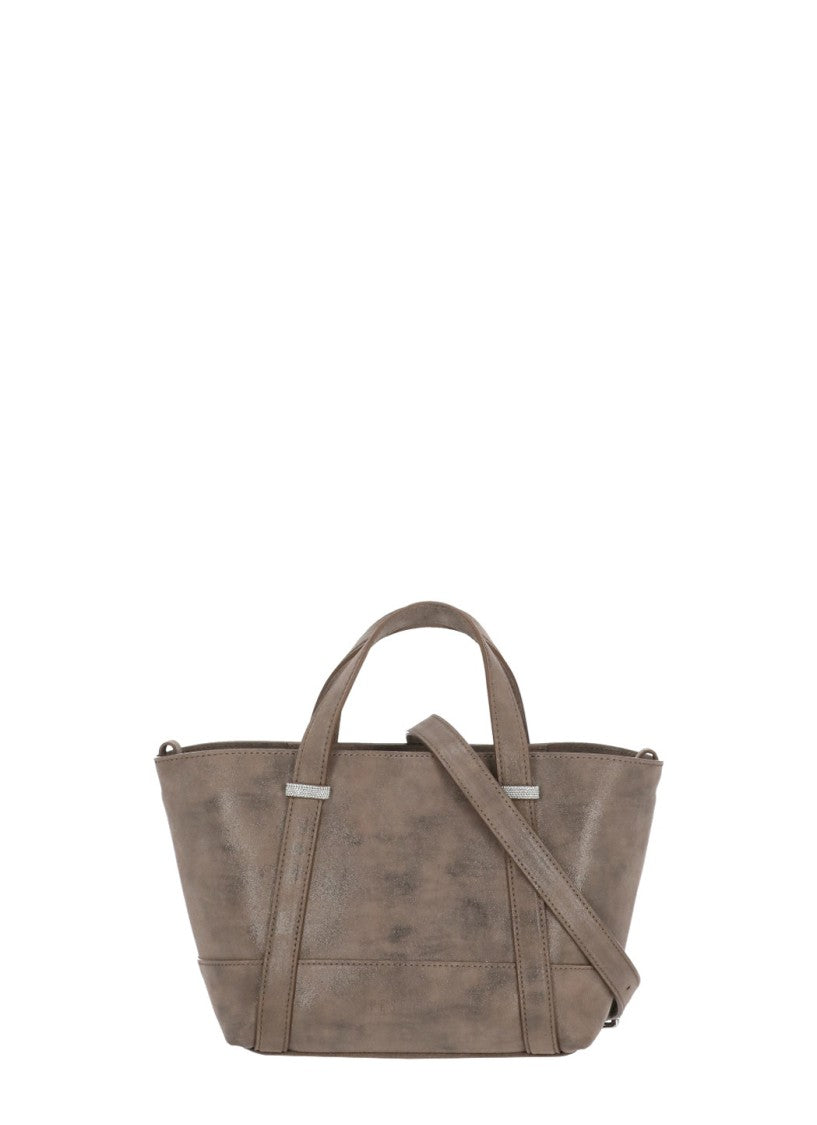 Peserico Brown Suede Bag With Rhinestone Embellishments And Removable Strap