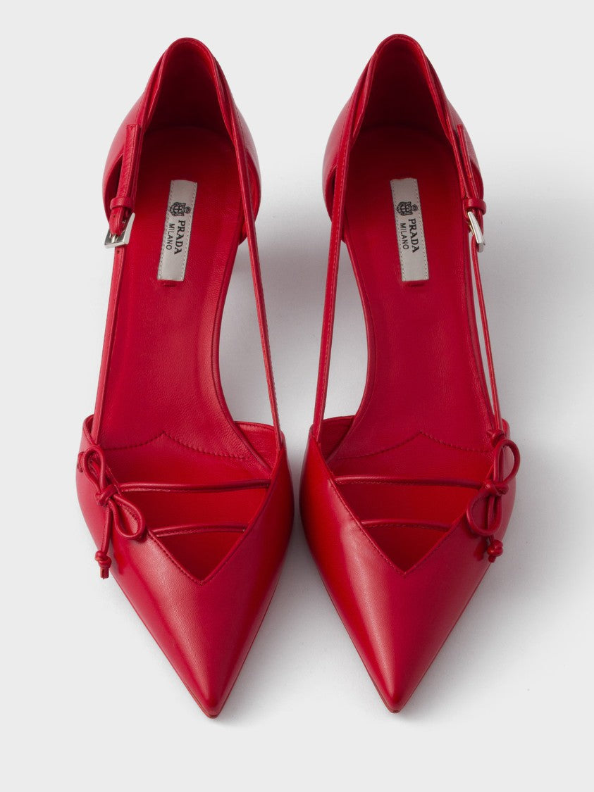 Prada Red Pointed-Toe Slingback Bow Pumps