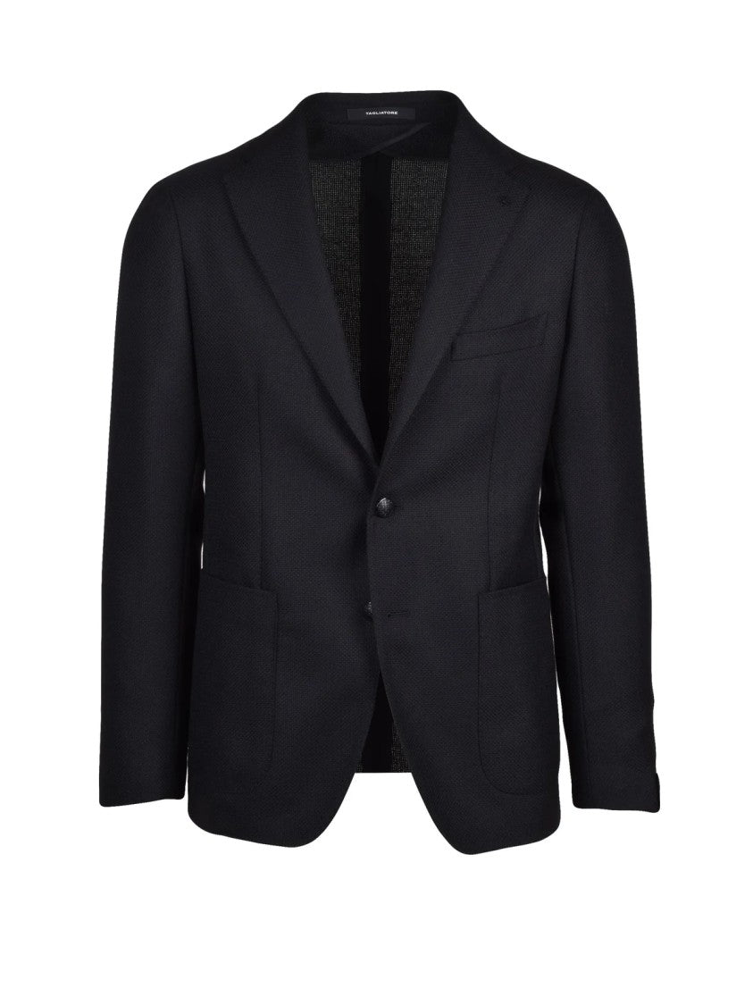 Tagliatore Black Fitted Virgin Wool Blazer