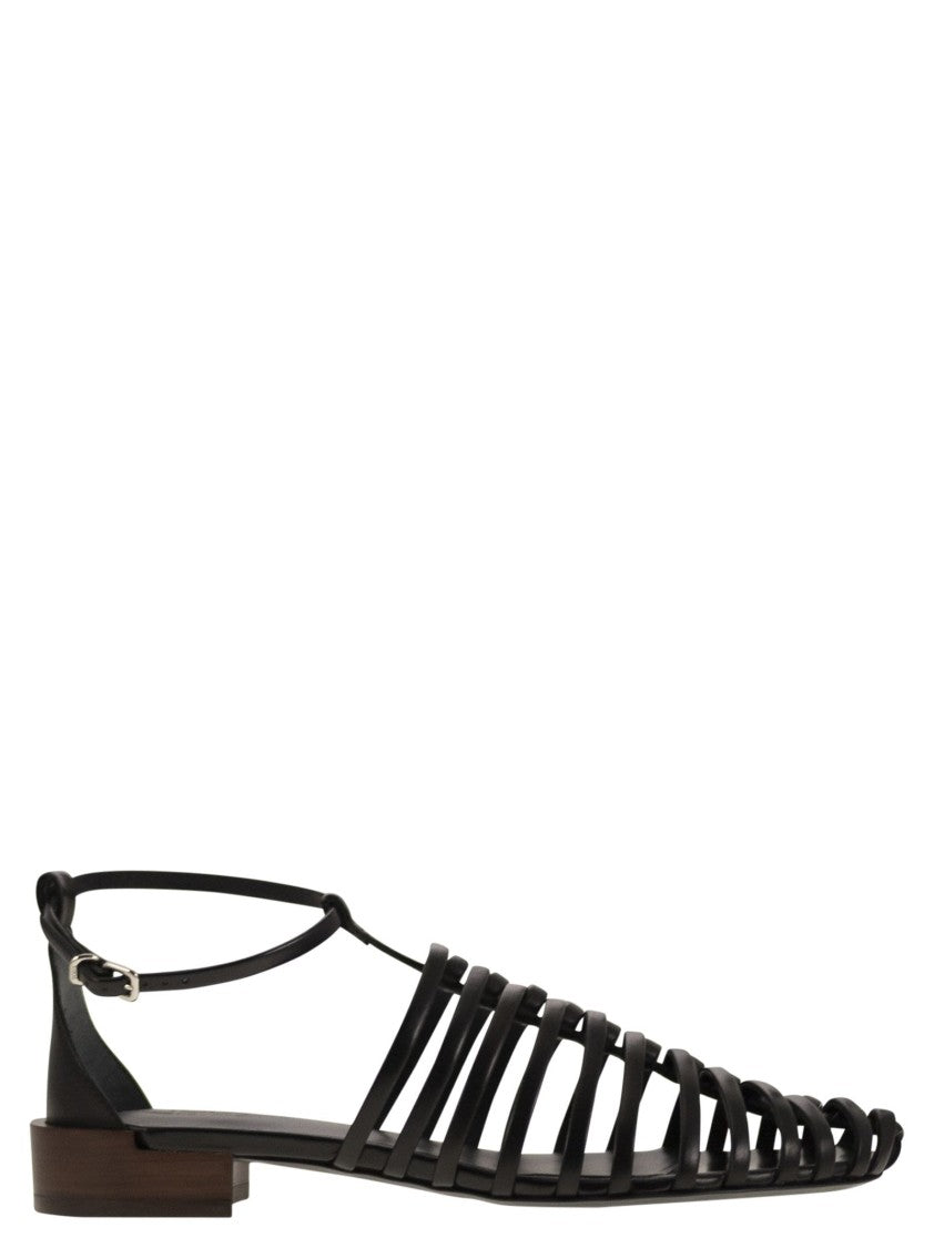 Tod's Crisscross Calfskin Leather Sandal With Ankle Strap