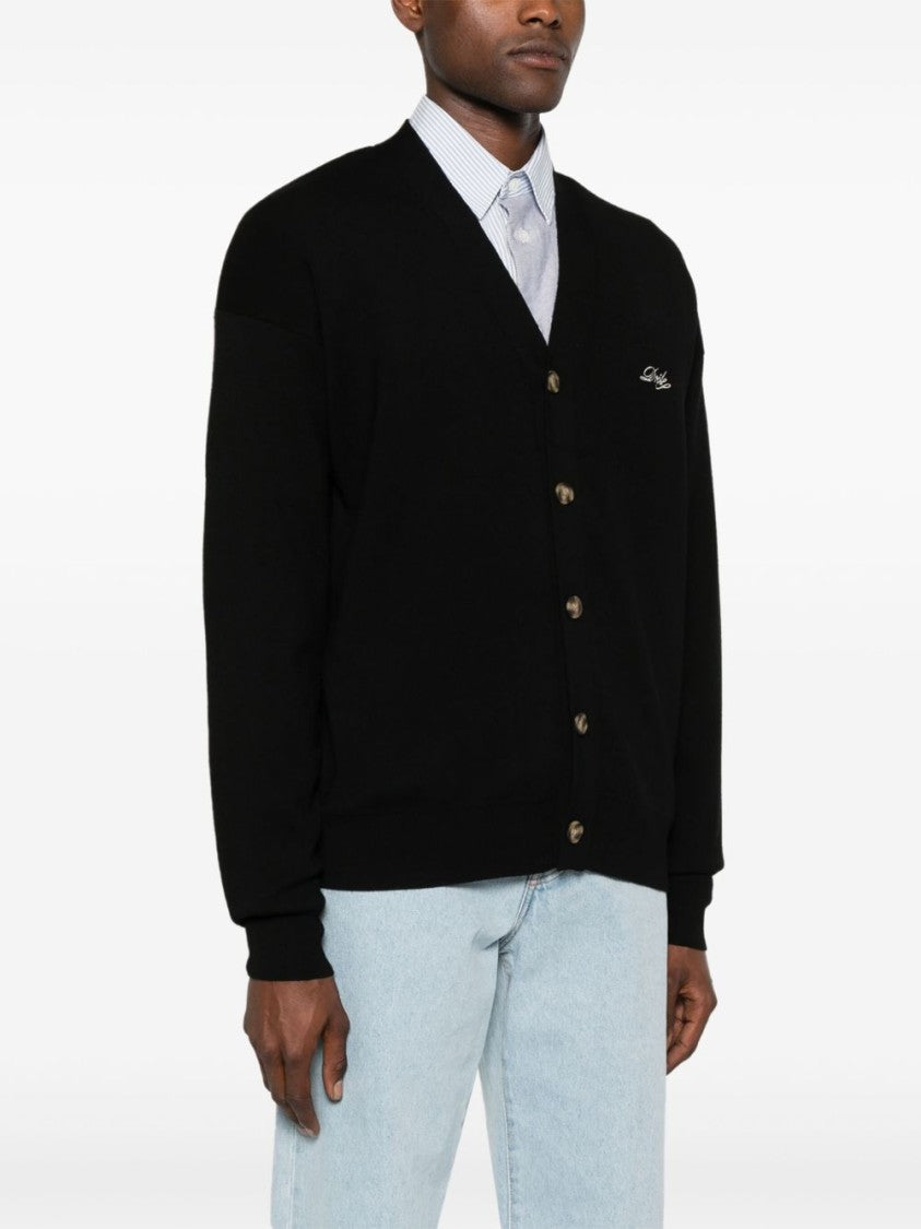 Drôle De Monsieur Cardigan Black Sweater With Deep V-Neck