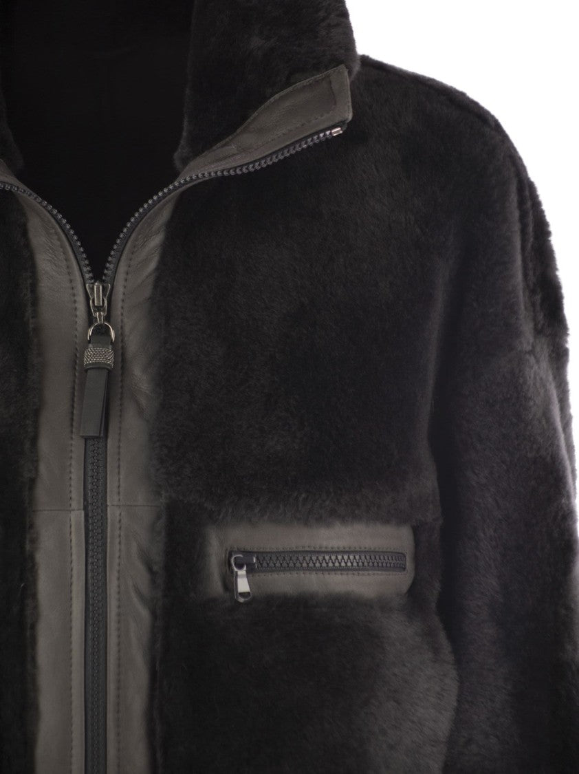 Brunello Cucinelli Shearling Outerwear With Shiny Zip