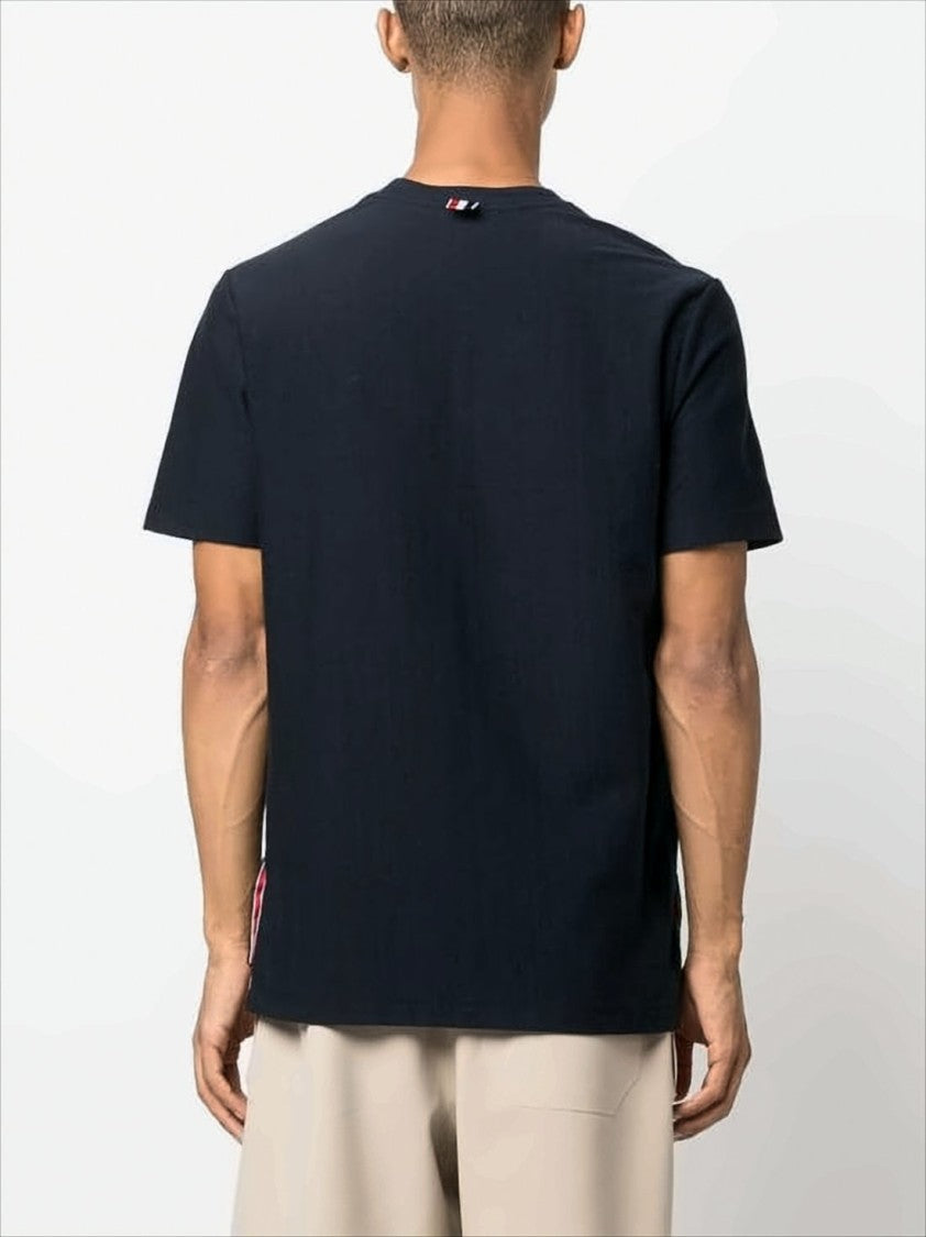 Thom Browne Short-Sleeved Crew Neck T-Shirt With Vertical Stripe Detail