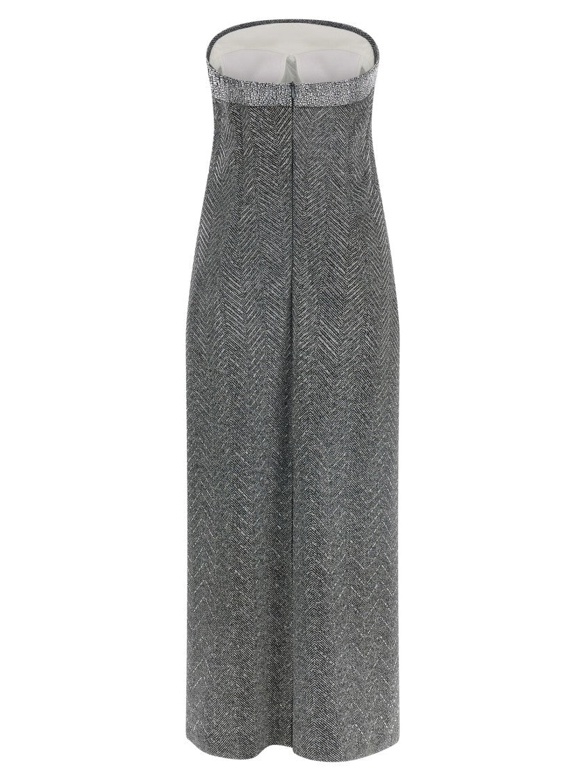 Ermanno Scervino Rhinestone-Embellished Midi Dress With Herringbone Pattern