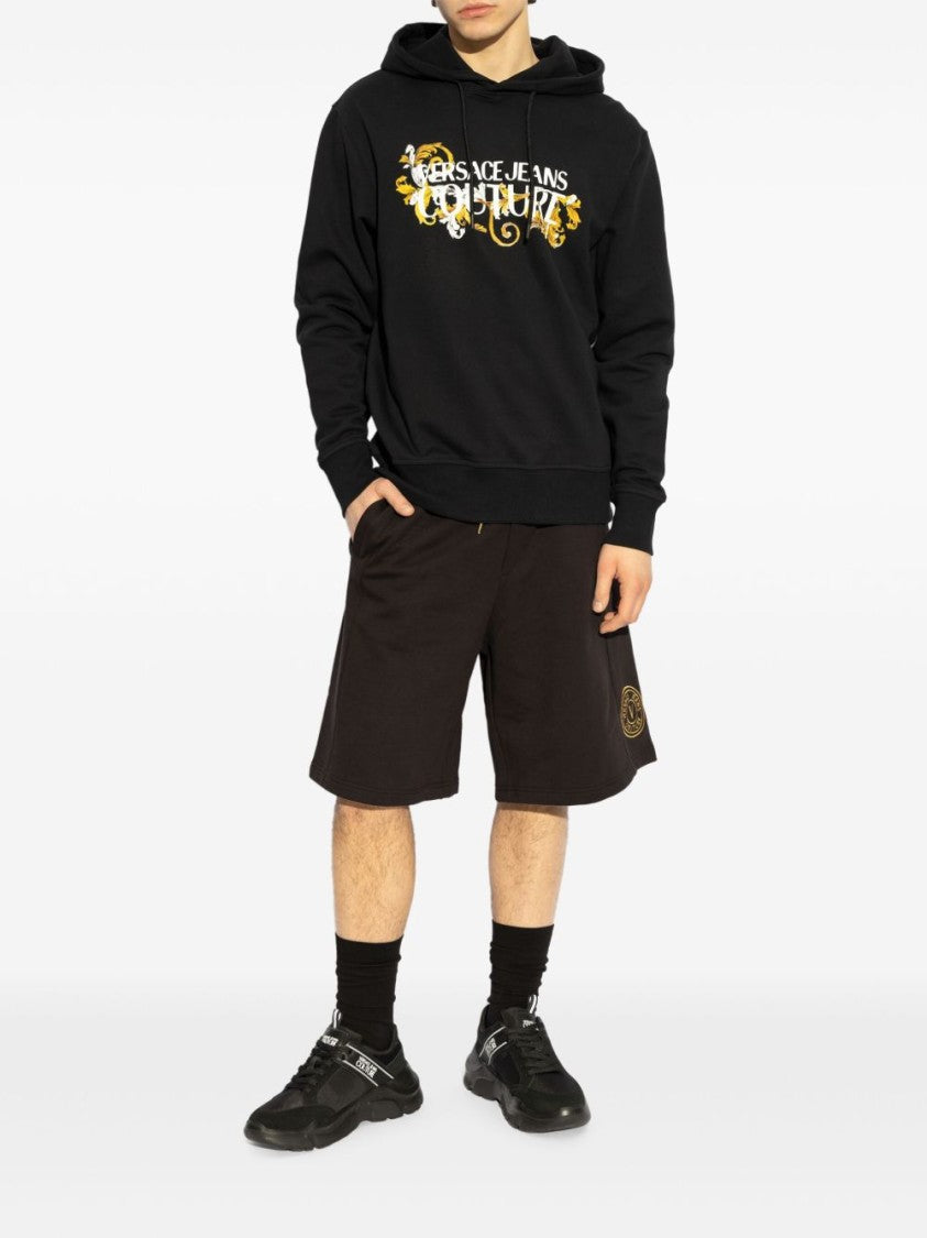 Versace Jeans Couture Black Cotton Sweatshirt With Drawstring Hood