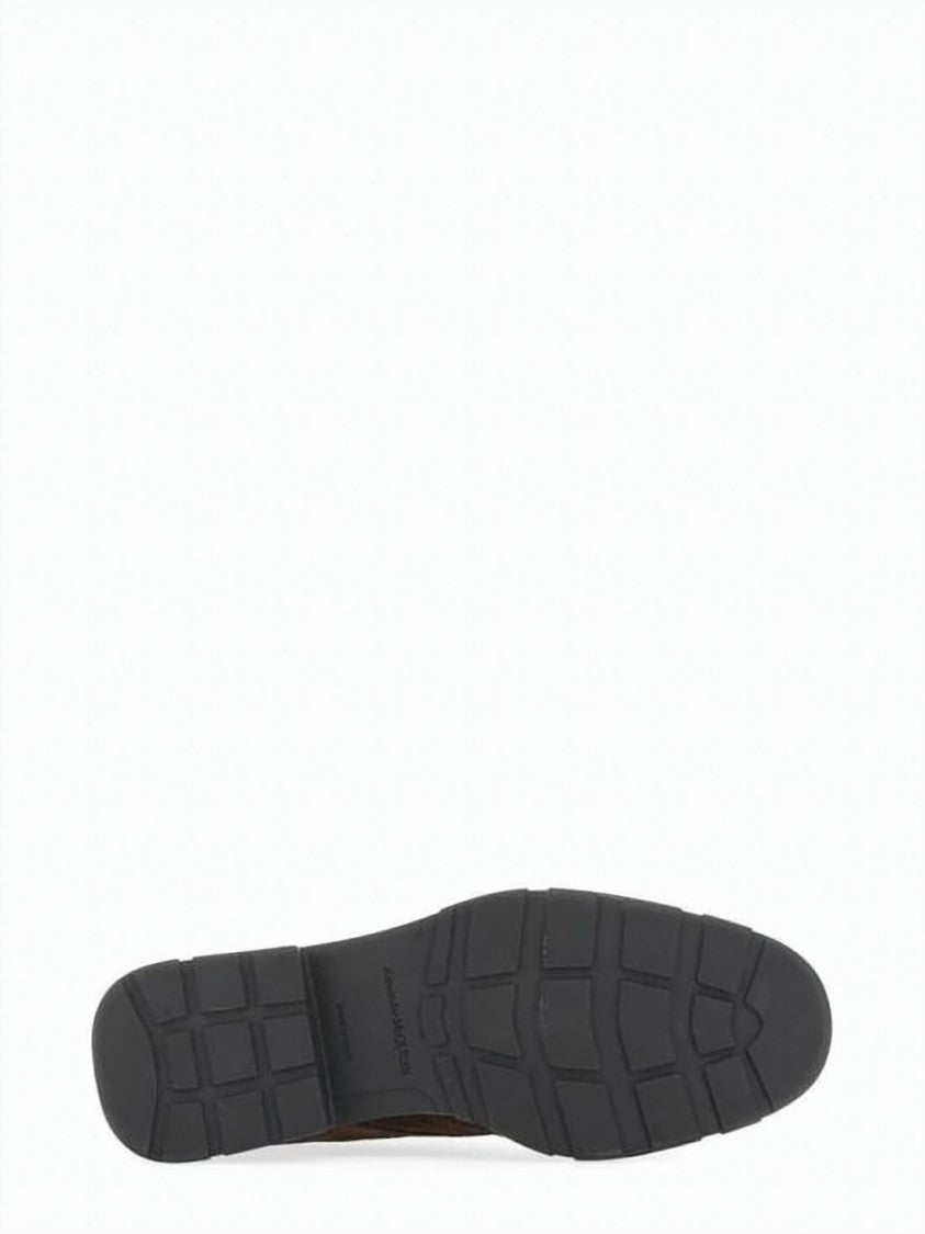 Alexander Mcqueen Ankle-High Suede Leather Boots With Textured Rubber Sole