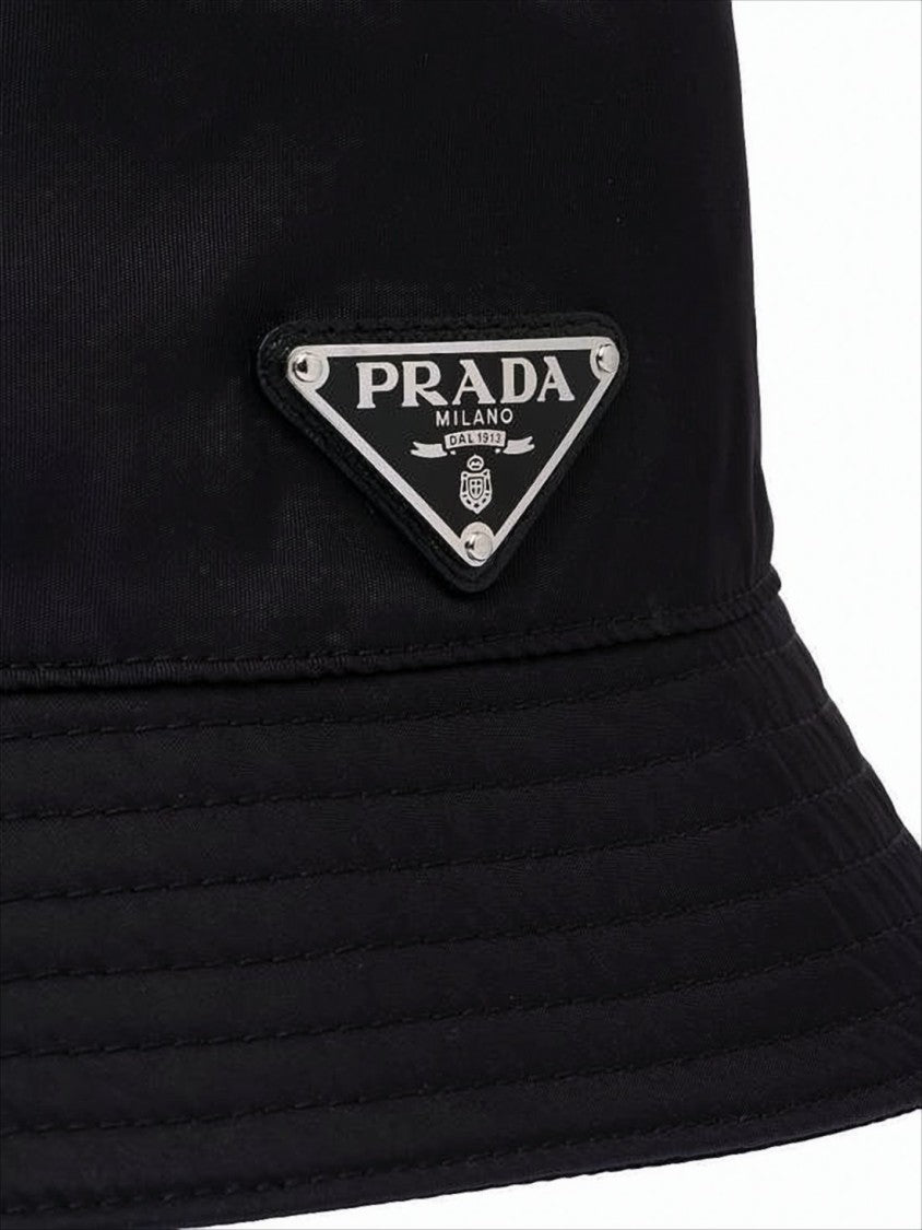 Prada Sophisticated Black Polyamide Bucket Hat With Signature Logo