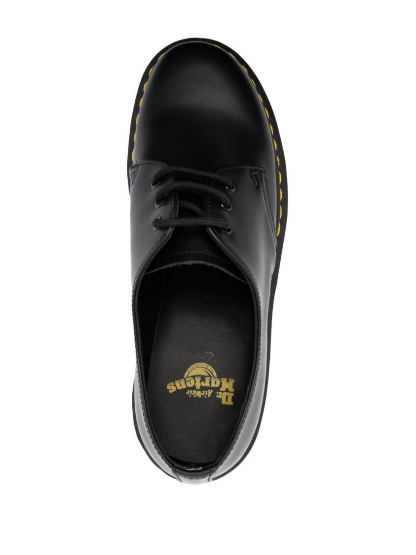 Dr. Martens Black Leather Panelled Flats With Contrast Stitching And Branded Insole