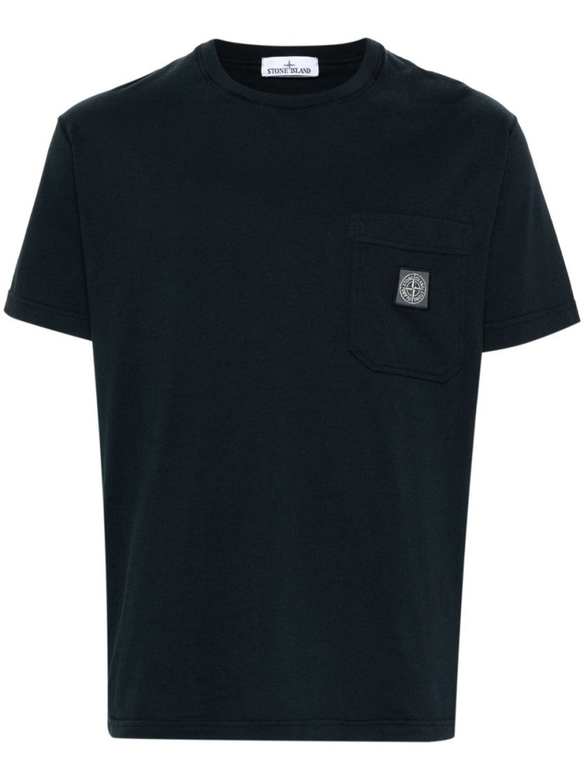 Stone Island Blue Organic Cotton T-Shirt With Logo Patch