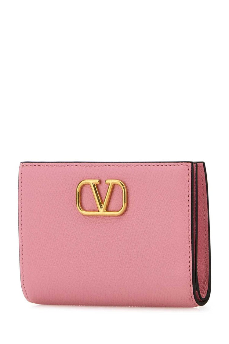 Valentino Garavani Compact Pink Calfskin Wallet With Signature Vlogo