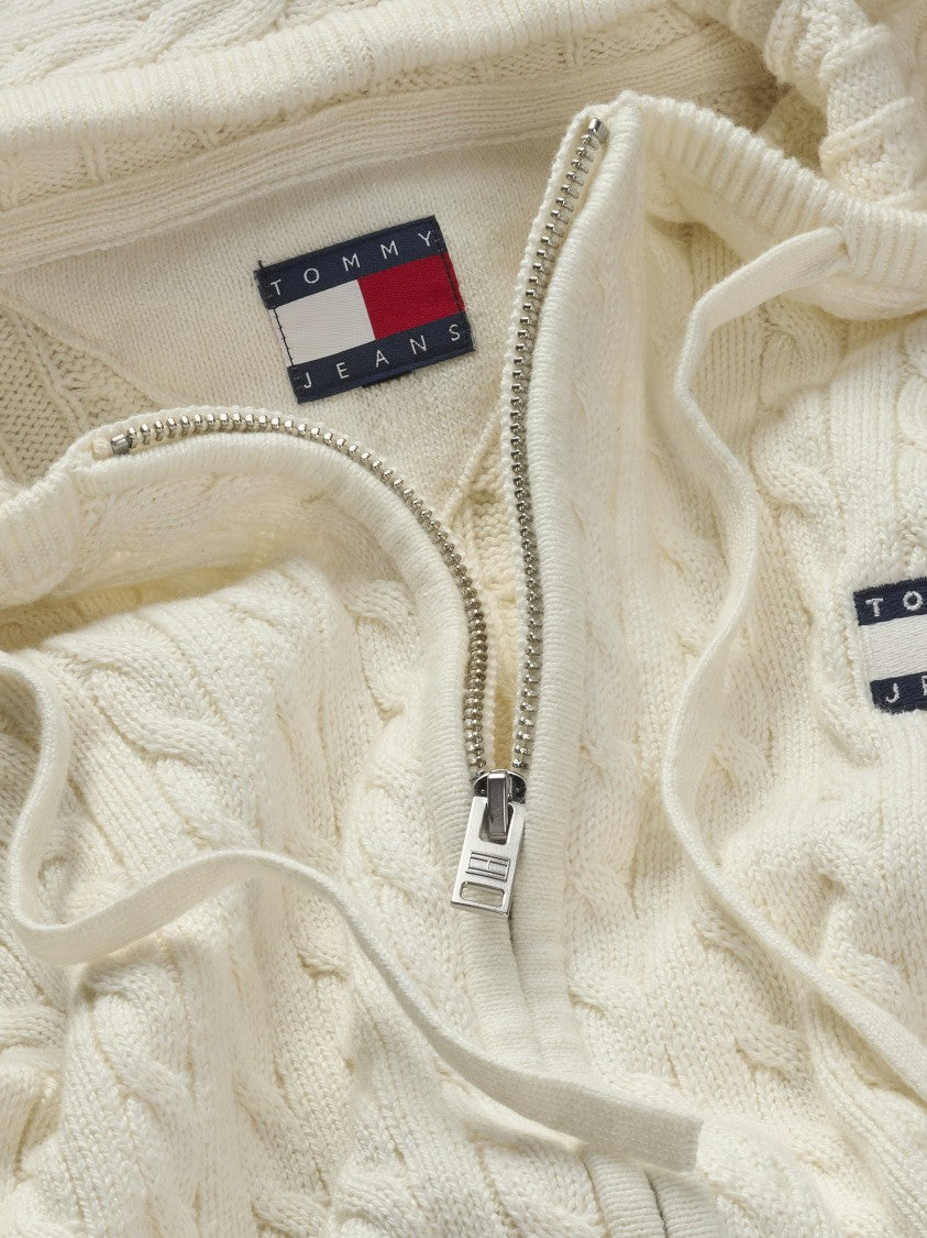 Tommy Jeans Full-Zip Cropped Hoodie With Textured Cable Knit