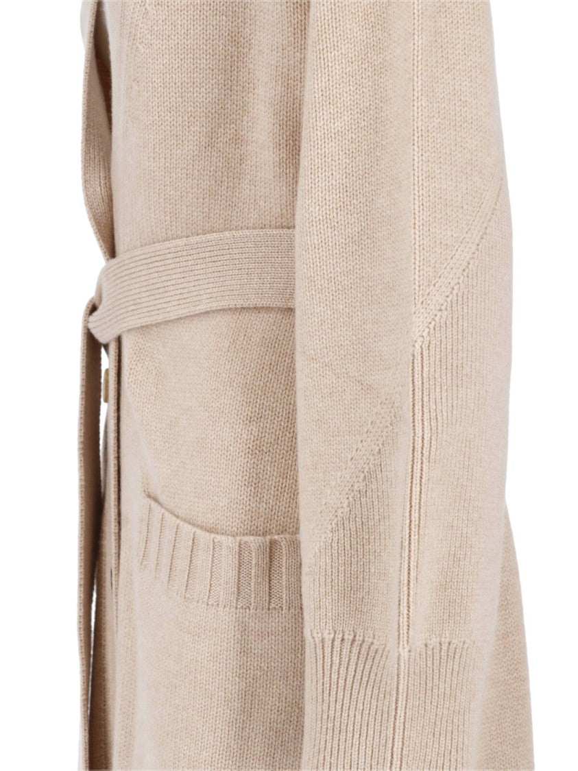Malo Beige Belted Maxi Cashmere Cardigan