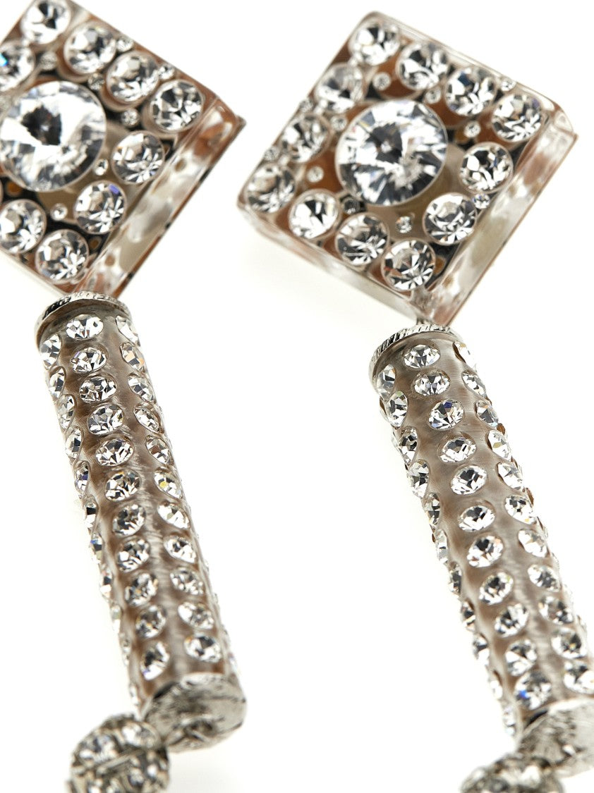 Alessandra Rich Geometric Rhinestone-Embellished Clip Earrings