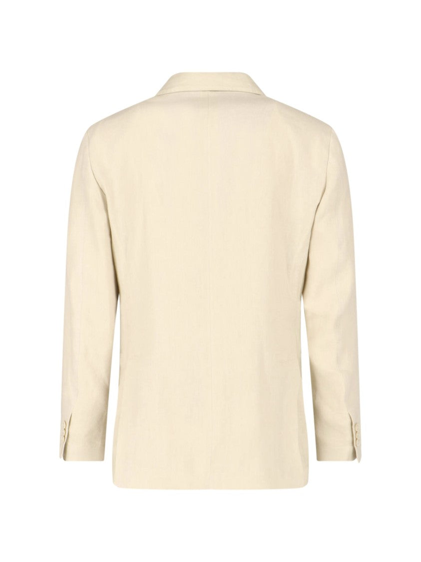Lardini Cream Tailored Double-Breasted Linen Suit