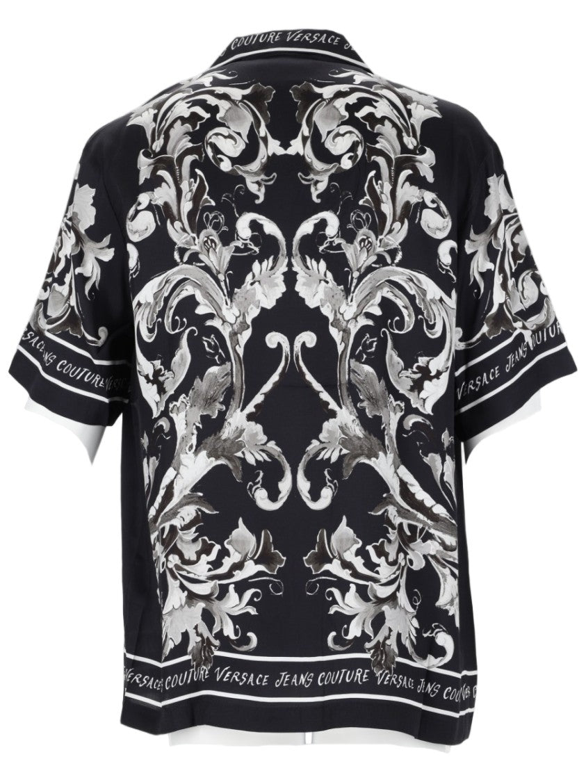 Versace Jeans Couture Short-Sleeve Black Shirt With Baroque Floral Print