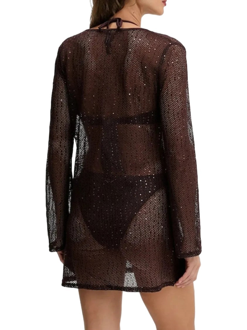 Karl Lagerfeld Sheer Long-Sleeved Mini Dress With Subtle Sequins