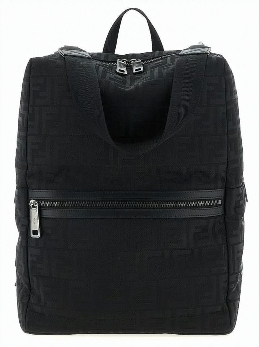 Fendi Textured Fabric Backpack With Leather Accents