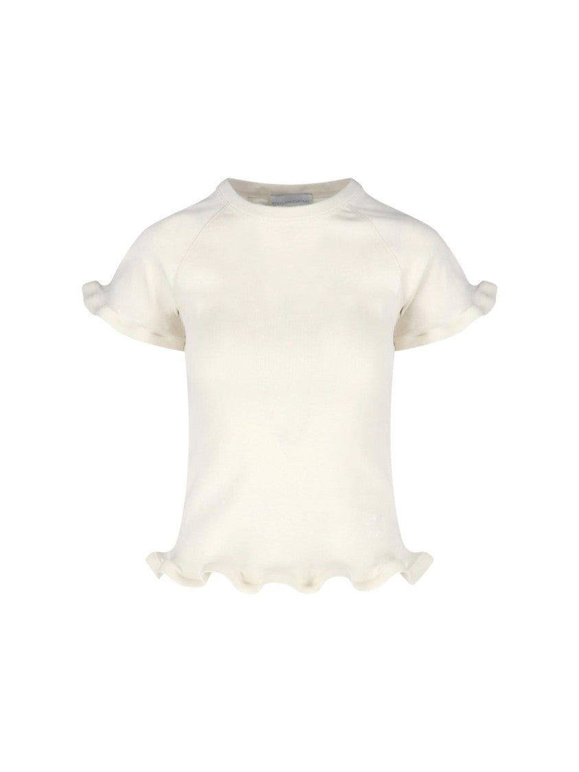 Stella Mccartney Cream Ruffled Hem Cotton Jersey T-Shirt