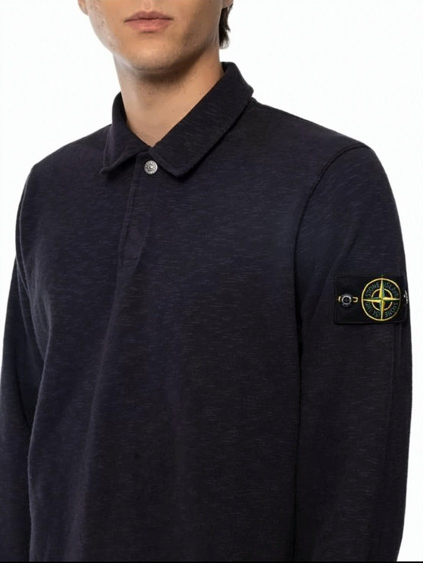 Stone Island Long-Sleeve Polo T-Shirt With Classic Collar And Ribbed Cuffs