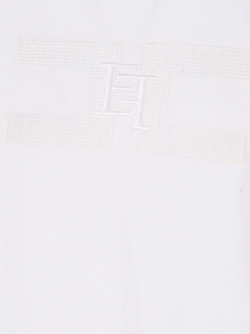 Elisabetta Franchi Embroidered Logo White Cotton T-Shirt