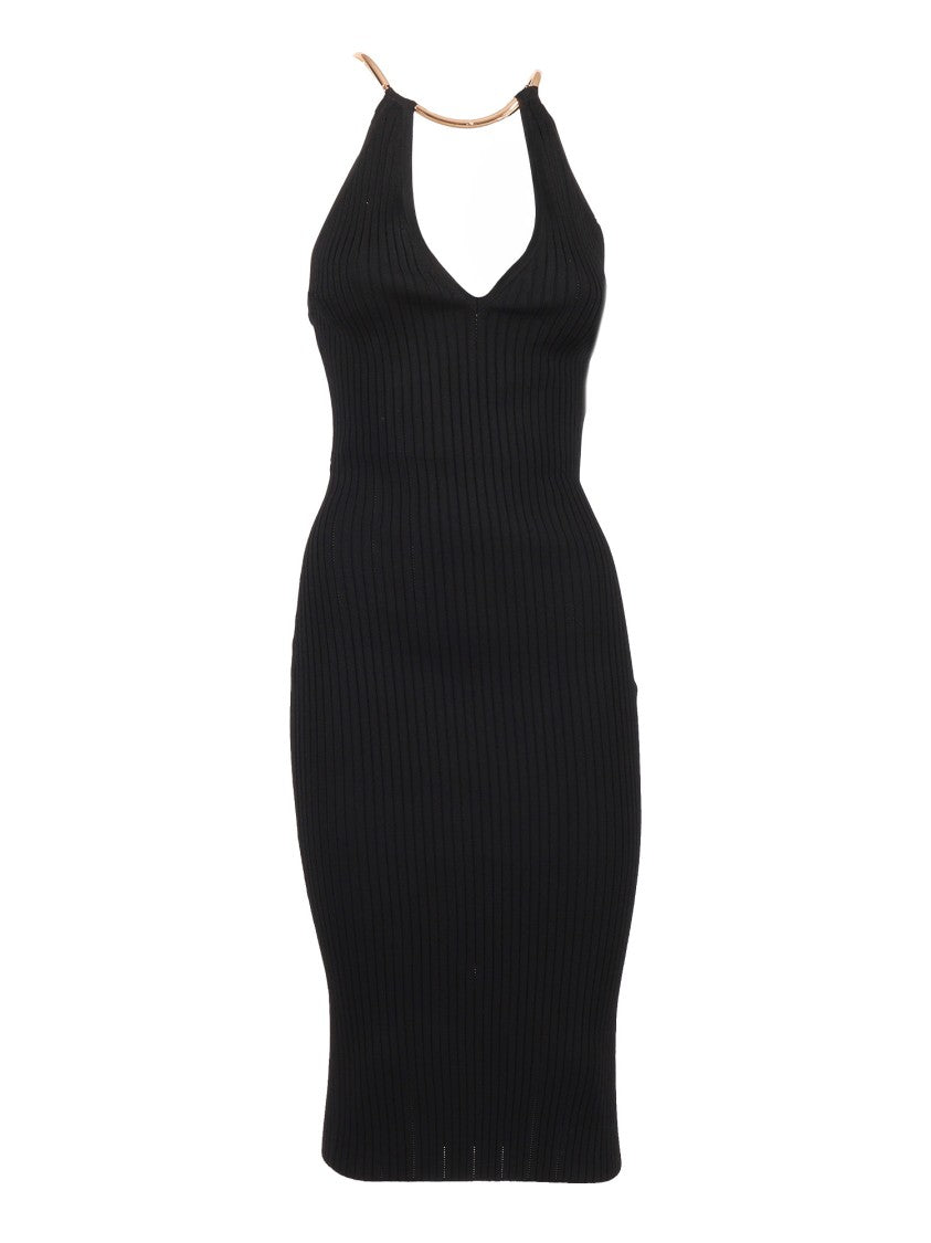 Elisabetta Franchi Ribbed Deep V Neck Midi Dress