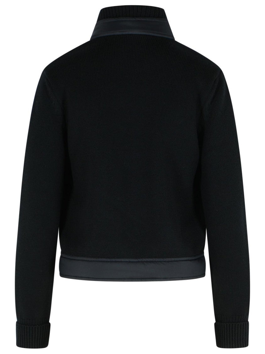 Moncler Grenoble Black Virgin Wool Padded Cardigan