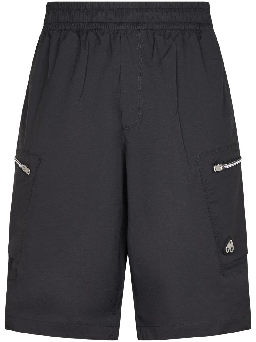 Moose Knuckles Relaxed Fit Black Cargo Shorts With Zippered Pockets